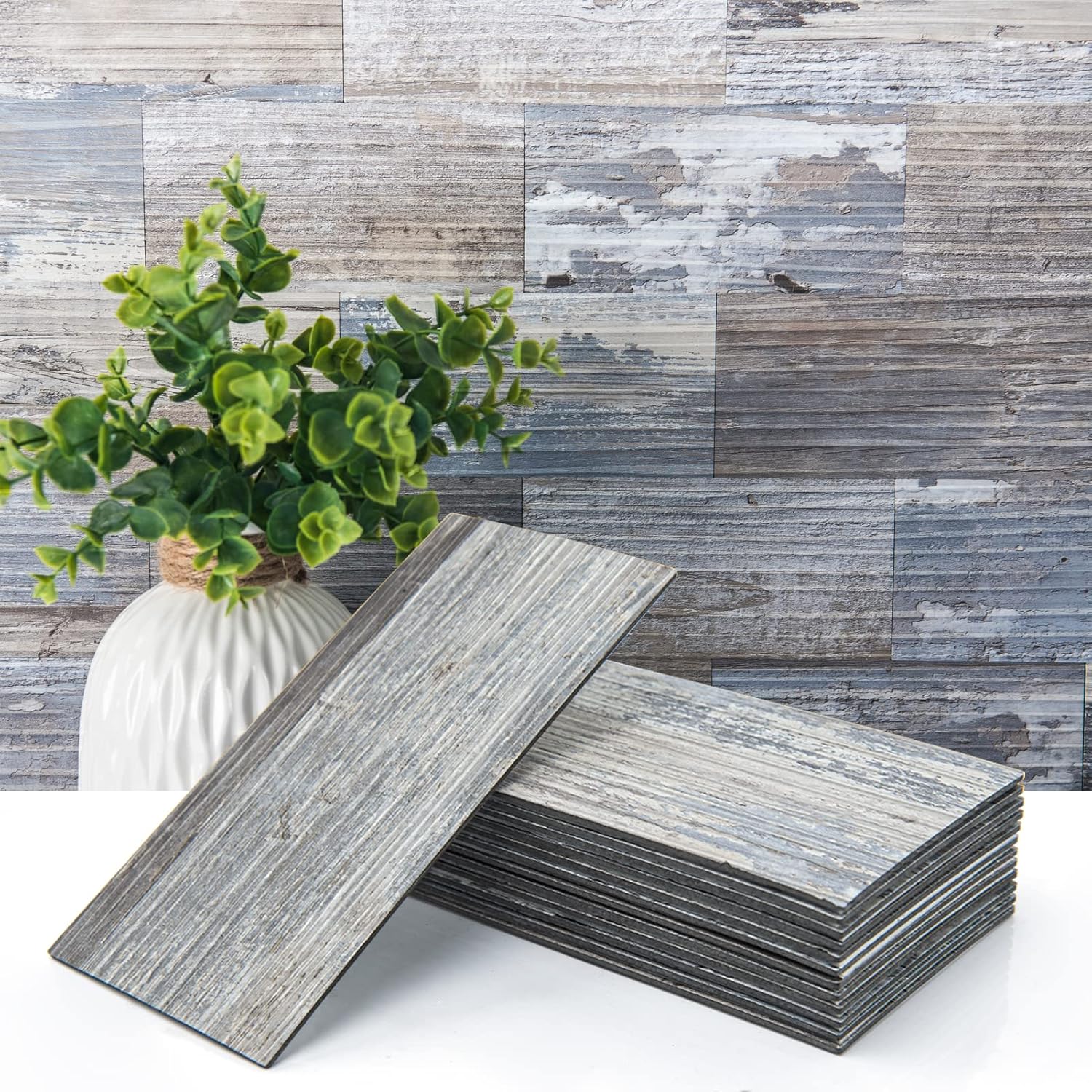 Distressed Wood Subway Tiles 3in. x 6in. - 102-Piece Adhesive Set